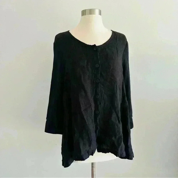FLAX Linen Cotton Long Sleeve Shirt Top Black S - Picture 1 of 8